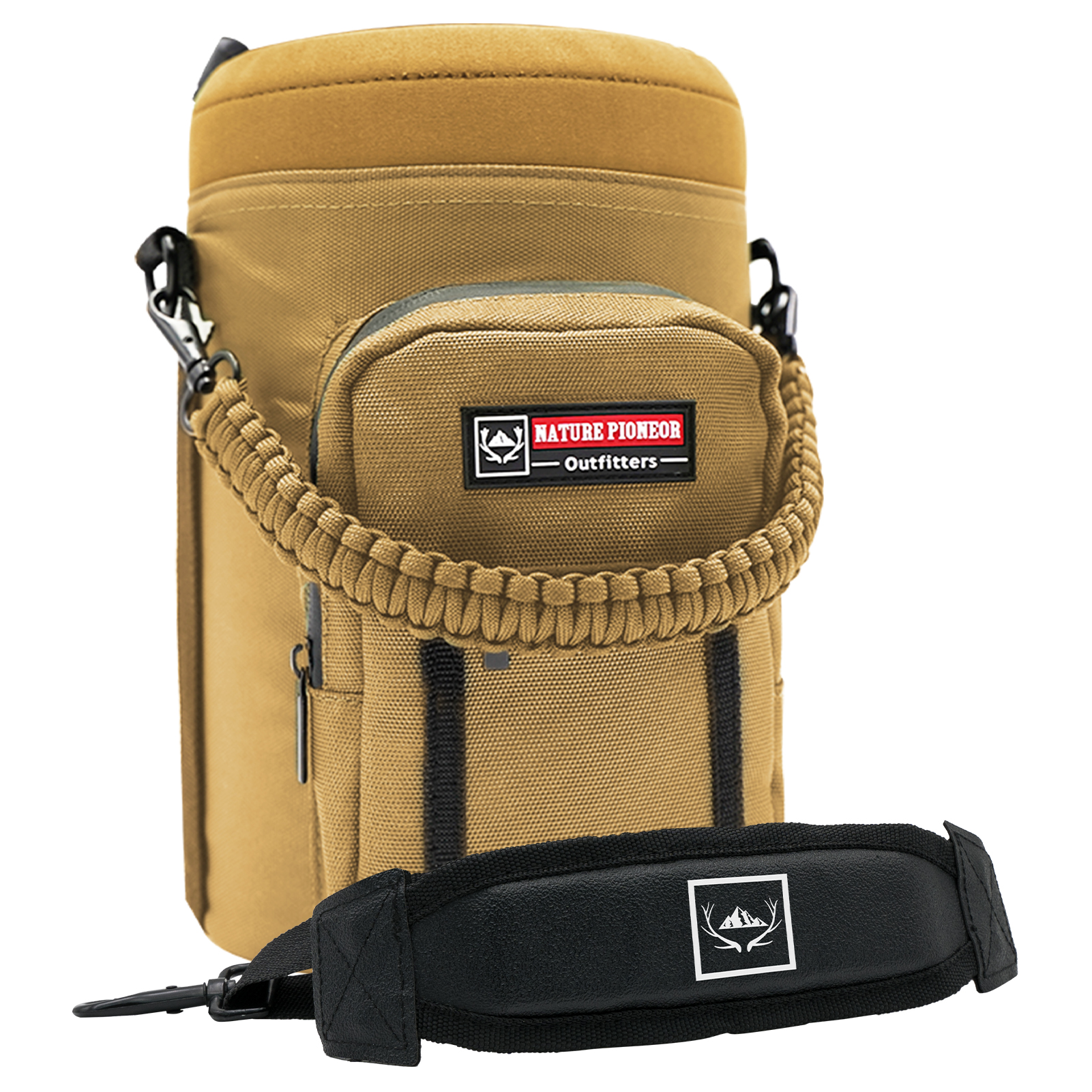 NATURE PIONEOR Water Bottle Holder with Adjustable Strap - One Gallon / 128oz Insulated Water Bottle Sling Carrier with Phone Pocket & Paracord Handle, Outdoor Camping, Hiking, Gym