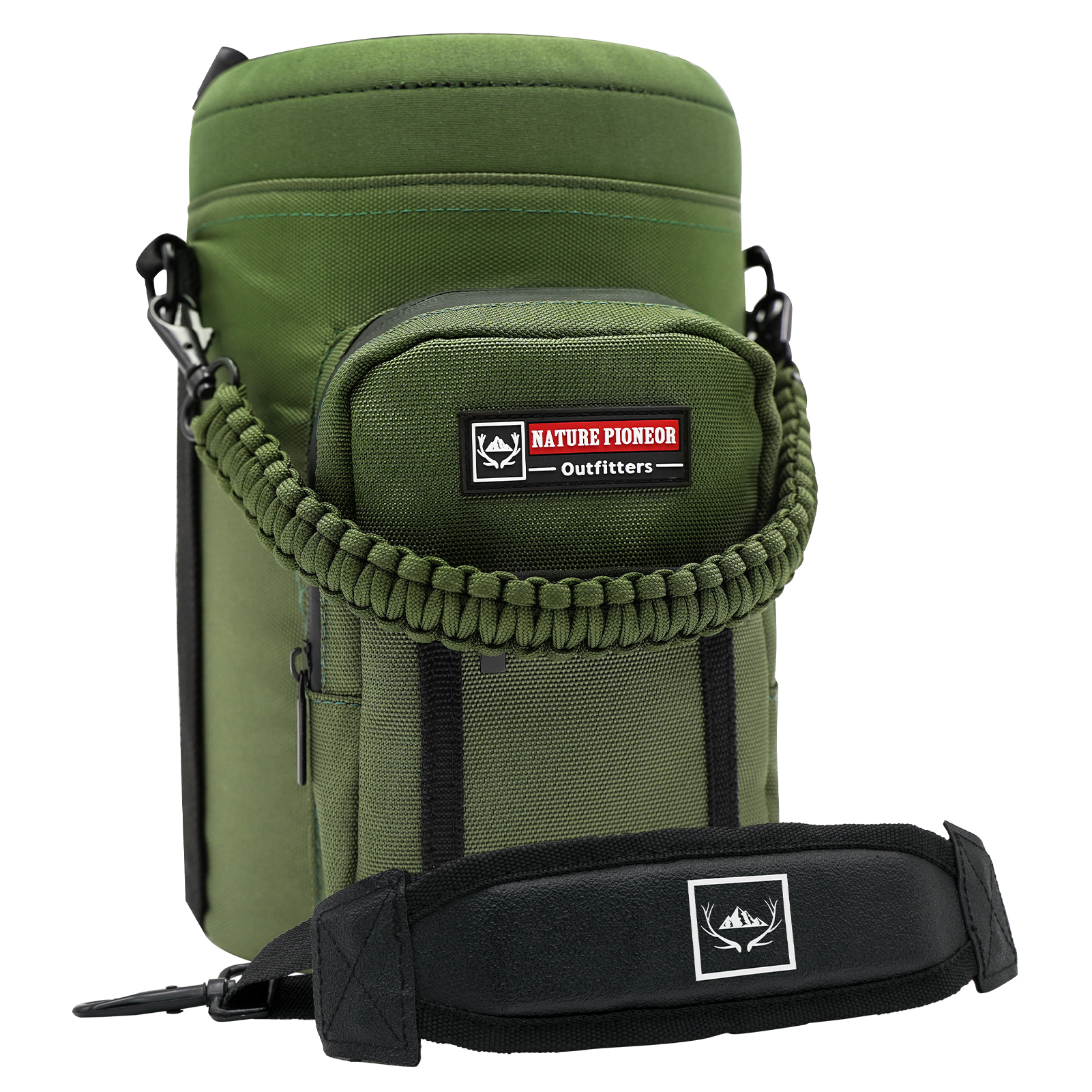 NATURE PIONEOR Water Bottle Holder with Adjustable Strap - One Gallon / 128oz Insulated Water Bottle Sling Carrier with Phone Pocket & Paracord Handle, Outdoor Camping, Hiking, Gym