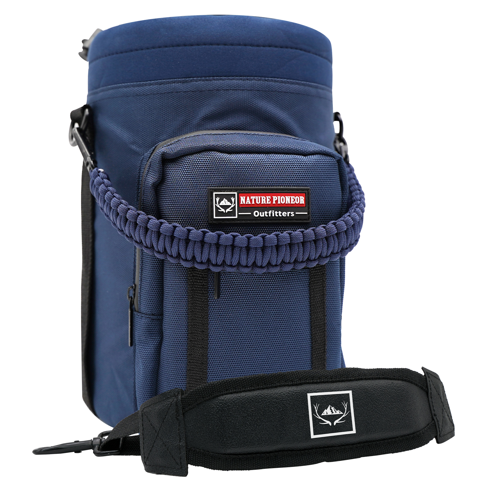 NATURE PIONEOR Water Bottle Holder with Adjustable Strap - One Gallon / 128oz Insulated Water Bottle Sling Carrier with Phone Pocket & Paracord Handle, Outdoor Camping, Hiking, Gym