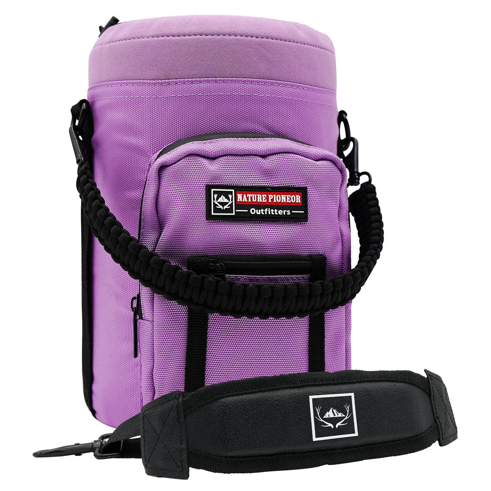 NATURE PIONEOR Water Bottle Holder with Adjustable Strap - One Gallon / 128oz Insulated Water Bottle Sling Carrier with Phone Pocket & Paracord Handle, Outdoor Camping, Hiking, Gym