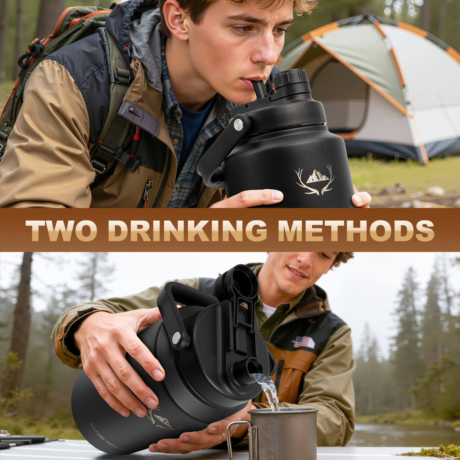 NATURE PIONEOR Sports Water Bottle Spout/Straw 2-in-1 Lid, Replacement Lid Accessory, Easy to Carry,ONLY fit NATURE PIONEOR 128oz/one gallon water bottle