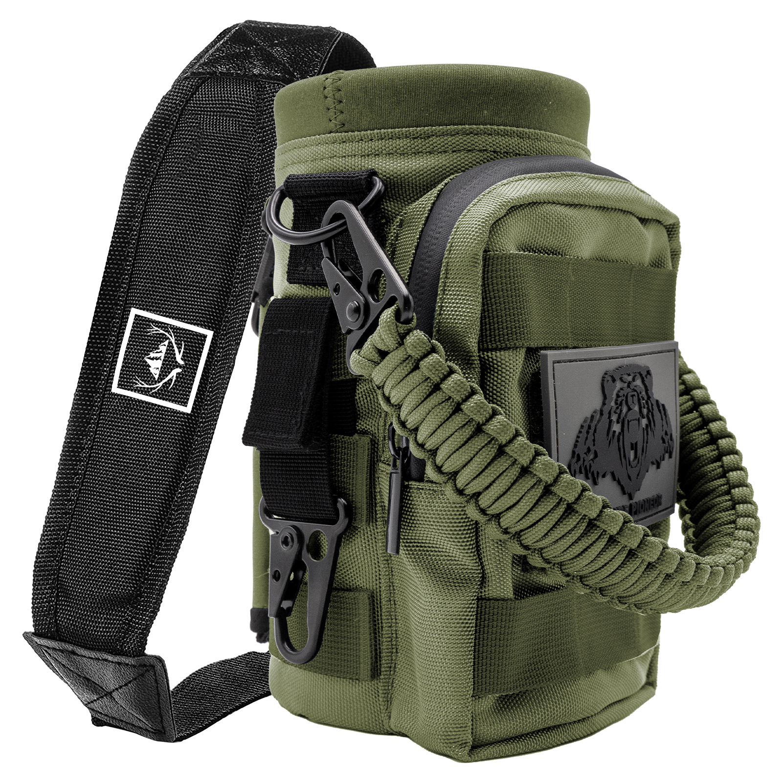 NATURE PIONEOR 32 64 128oz Tactical Water Bottle Pouch, Multi-Function Tactical Water Bottle Bag with Adjustable Shoulder Strap, Half/One Gallon Molle Strap Carrier Holder
