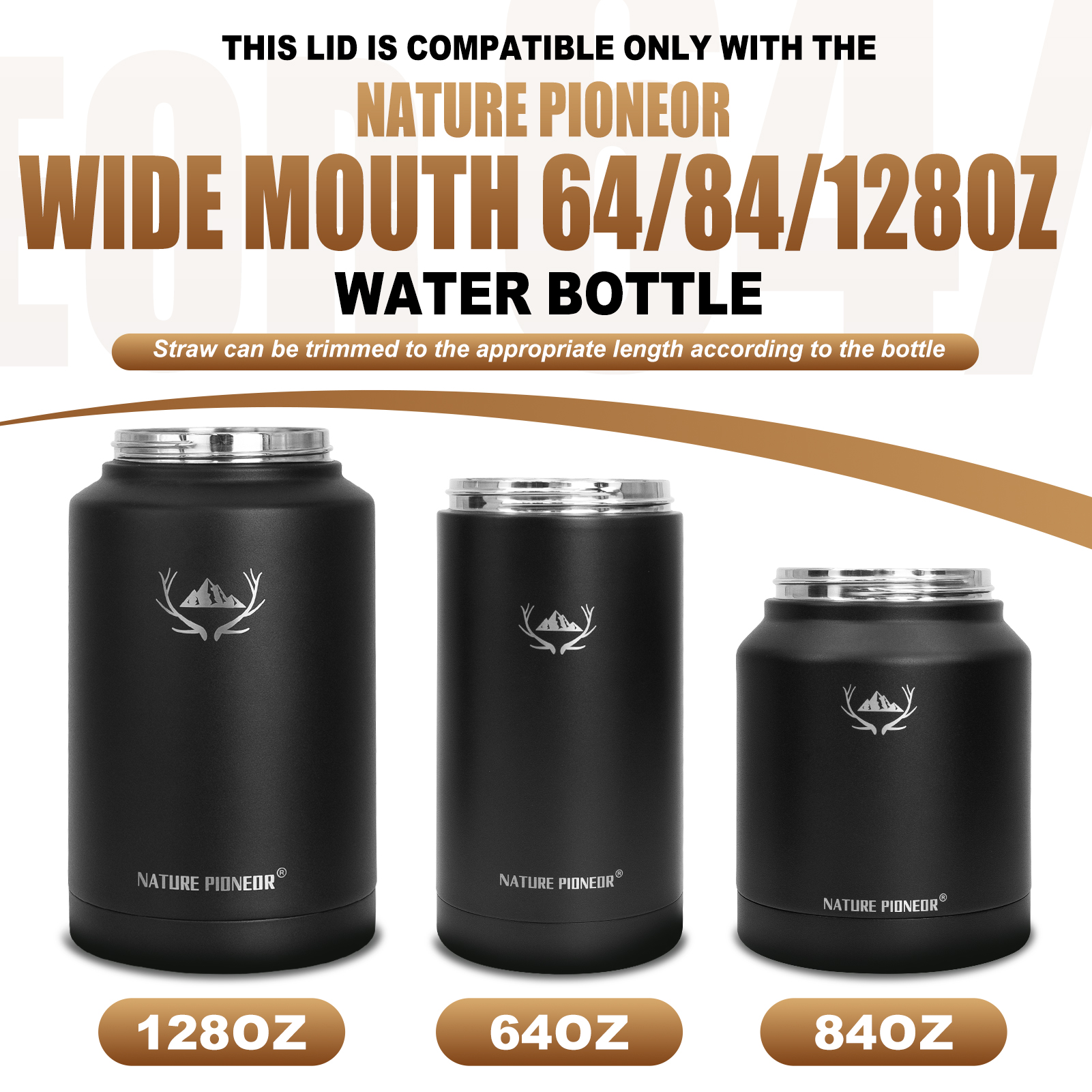 NATURE PIONEOR Sports Water Bottle Spout/Straw 2-in-1 Lid, Replacement Lid Accessory, Easy to Carry,ONLY fit NATURE PIONEOR 128oz/one gallon water bottle
