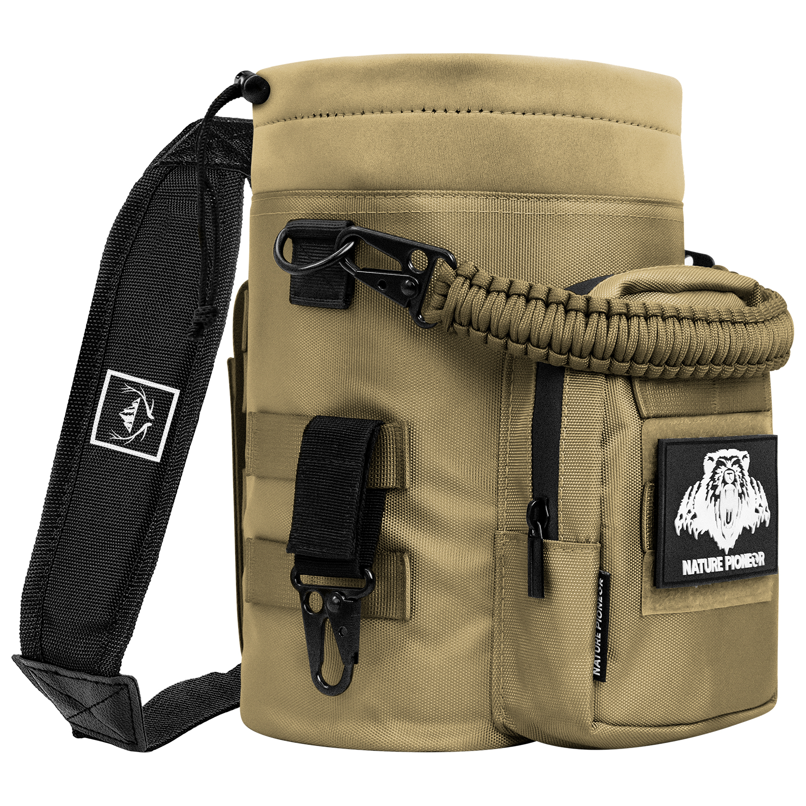 NATURE PIONEOR 32 64 128oz Tactical Water Bottle Pouch, Multi-Function Tactical Water Bottle Bag with Adjustable Shoulder Strap, Half/One Gallon Molle Strap Carrier Holder