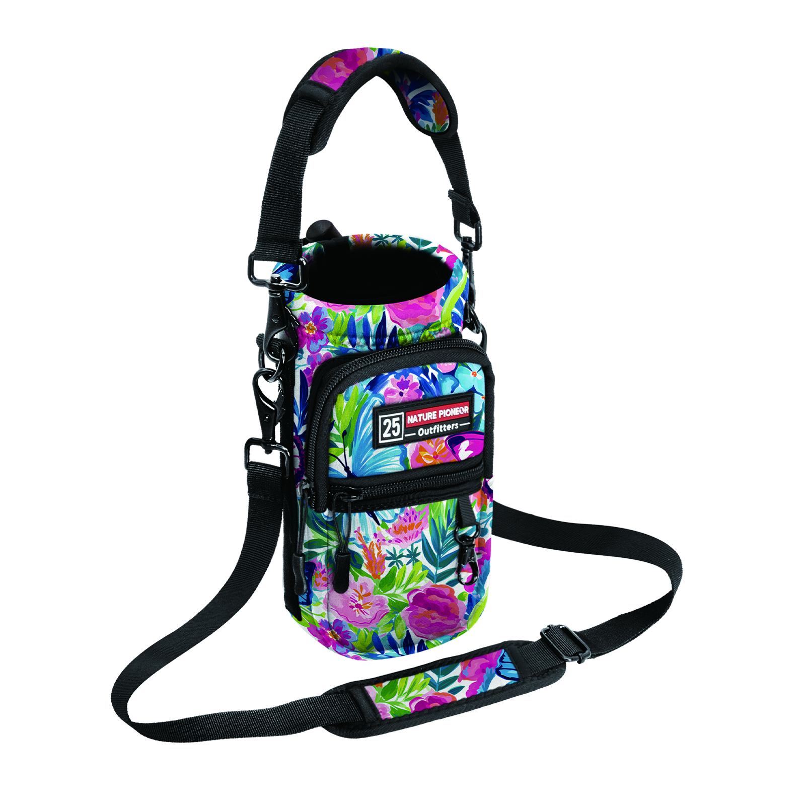 NATURE PIONEOR Water Bottle Holder with Strap,Water Bottle Carrier Bag Sling Sleeve with Adjustable Shoulder Strap & Handle and Large Phone Pocket for Walking,Hiking,Travelling for 25oz/32oz/40oz/64oz