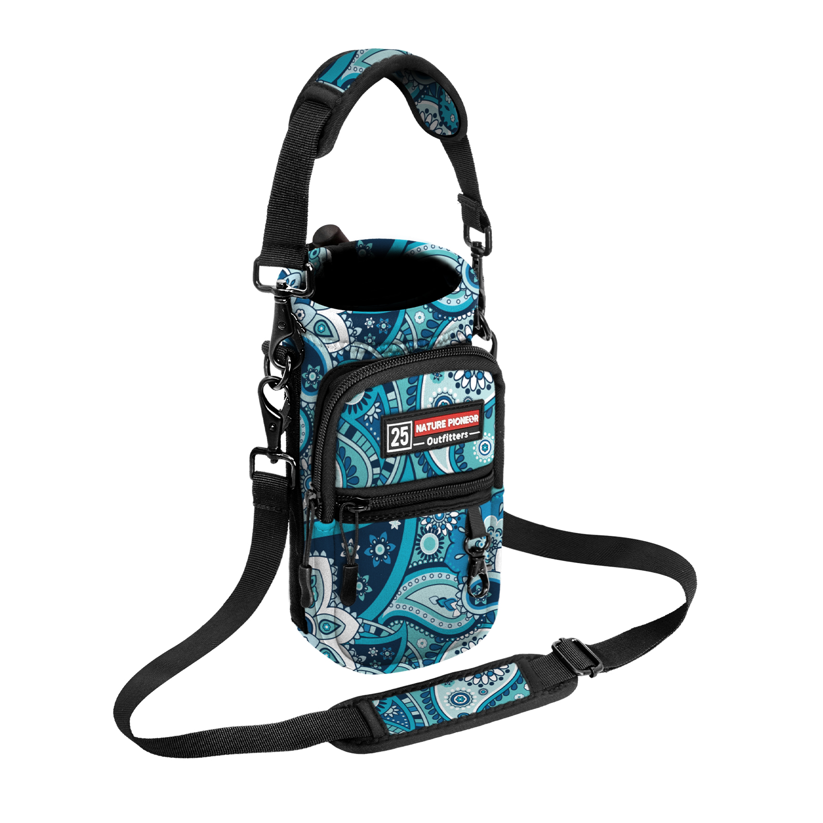 NATURE PIONEOR Water Bottle Holder with Strap,Water Bottle Carrier Bag Sling Sleeve with Adjustable Shoulder Strap & Handle and Large Phone Pocket for Walking,Hiking,Travelling for 25oz/32oz/40oz/64oz