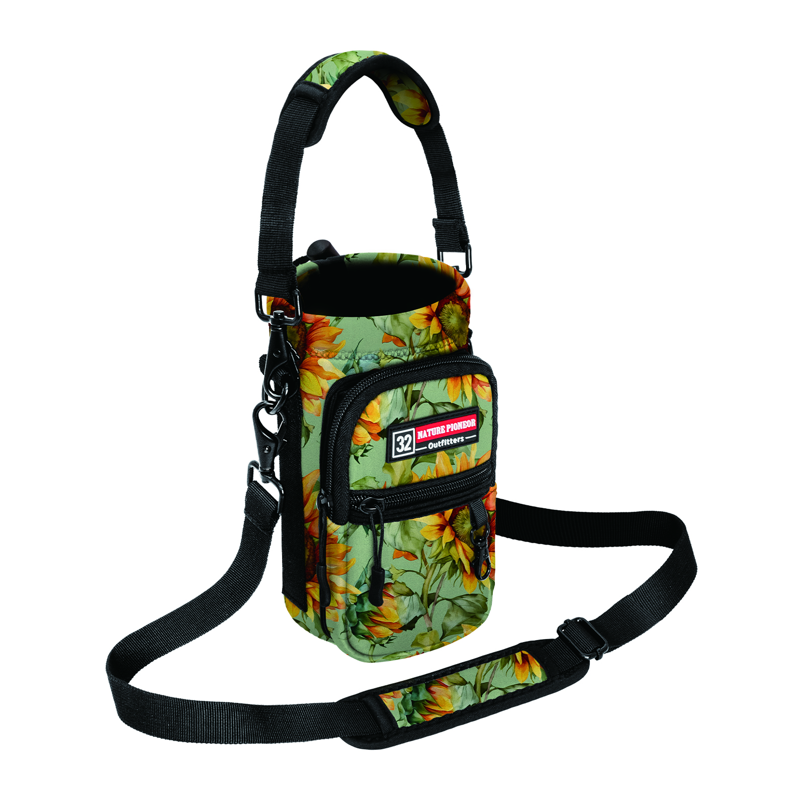 NATURE PIONEOR Water Bottle Holder with Strap,Water Bottle Carrier Bag Sling Sleeve with Adjustable Shoulder Strap & Handle and Large Phone Pocket for Walking,Hiking,Travelling for 25oz/32oz/40oz/64oz