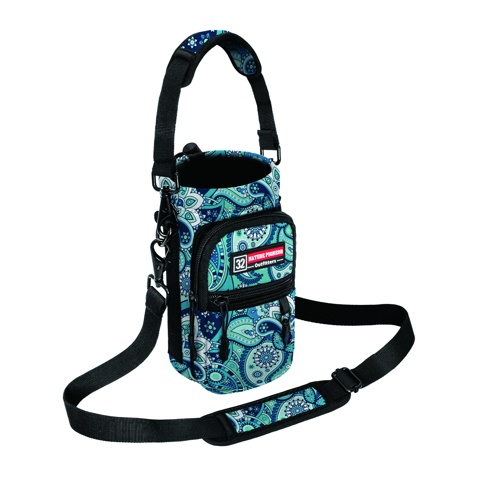 NATURE PIONEOR Water Bottle Holder with Strap,Water Bottle Carrier Bag Sling Sleeve with Adjustable Shoulder Strap & Handle and Large Phone Pocket for Walking,Hiking,Travelling for 25oz/32oz/40oz/64oz