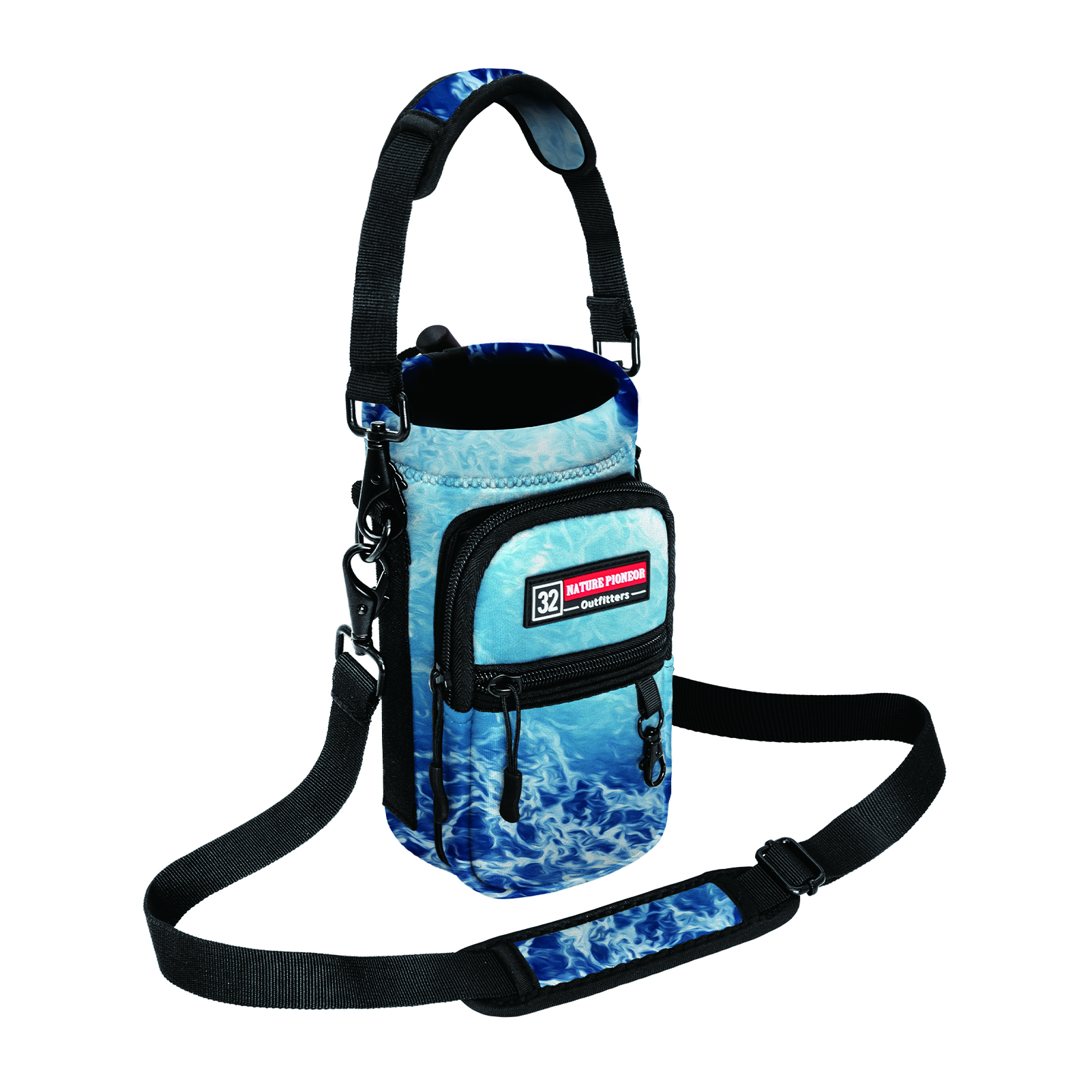 NATURE PIONEOR Water Bottle Holder with Strap,Water Bottle Carrier Bag Sling Sleeve with Adjustable Shoulder Strap & Handle and Large Phone Pocket for Walking,Hiking,Travelling for 25oz/32oz/40oz/64oz