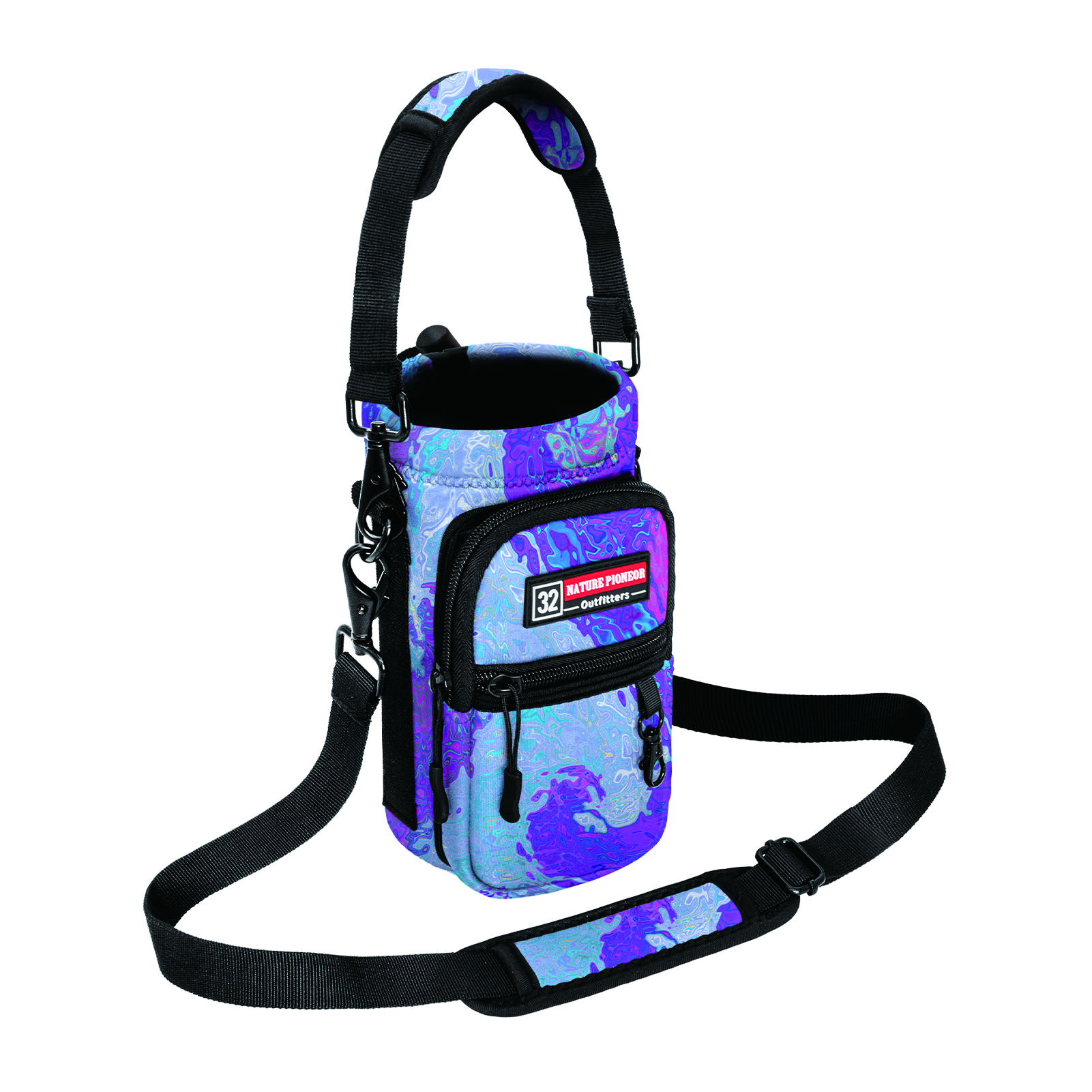 NATURE PIONEOR Water Bottle Holder with Strap,Water Bottle Carrier Bag Sling Sleeve with Adjustable Shoulder Strap & Handle and Large Phone Pocket for Walking,Hiking,Travelling for 25oz/32oz/40oz/64oz