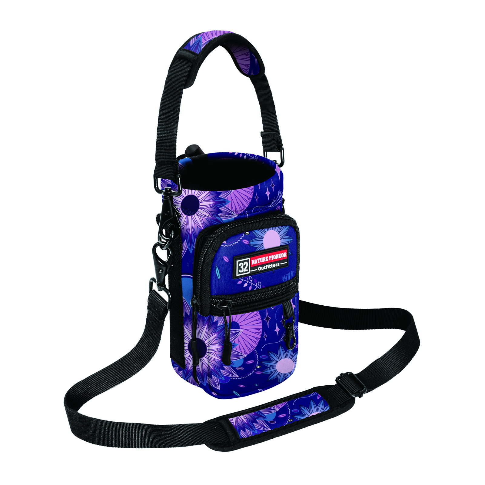 NATURE PIONEOR Water Bottle Holder with Strap,Water Bottle Carrier Bag Sling Sleeve with Adjustable Shoulder Strap & Handle and Large Phone Pocket for Walking,Hiking,Travelling for 25oz/32oz/40oz/64oz