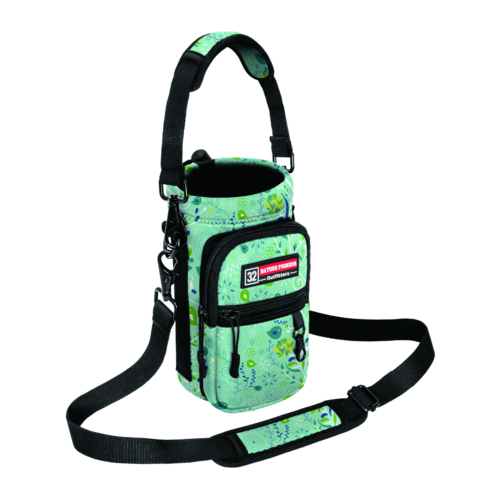 NATURE PIONEOR Water Bottle Holder with Strap,Water Bottle Carrier Bag Sling Sleeve with Adjustable Shoulder Strap & Handle and Large Phone Pocket for Walking,Hiking,Travelling for 25oz/32oz/40oz/64oz