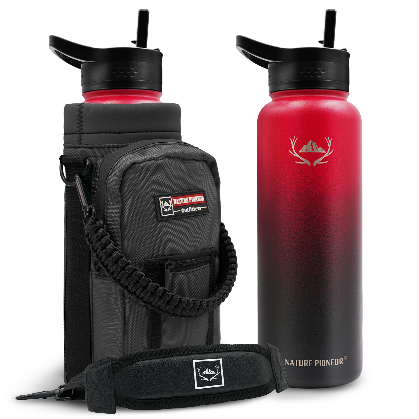 NATURE PIONEOR 64 oz Vacuum Insulated Water Bottle Set with Carrying H