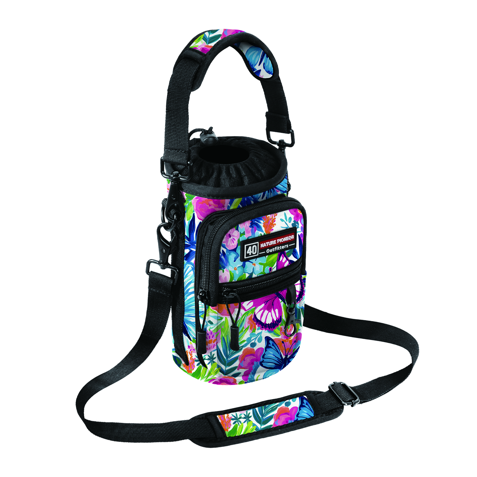 NATURE PIONEOR Water Bottle Holder with Strap,Water Bottle Carrier Bag Sling Sleeve with Adjustable Shoulder Strap & Handle and Large Phone Pocket for Walking,Hiking,Travelling for 25oz/32oz/40oz/64oz