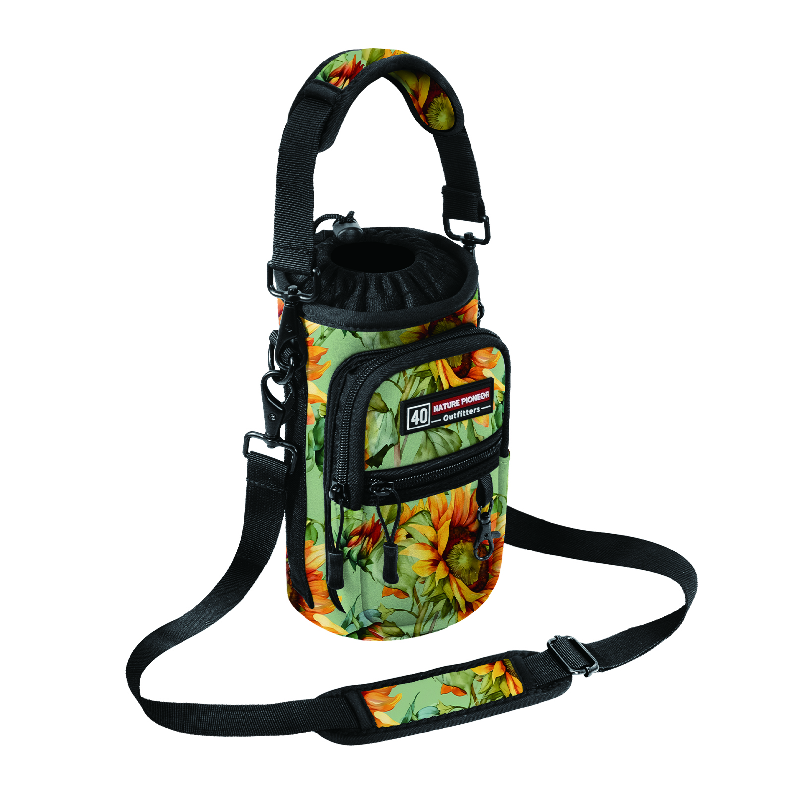 NATURE PIONEOR Water Bottle Holder with Strap,Water Bottle Carrier Bag Sling Sleeve with Adjustable Shoulder Strap & Handle and Large Phone Pocket for Walking,Hiking,Travelling for 25oz/32oz/40oz/64oz