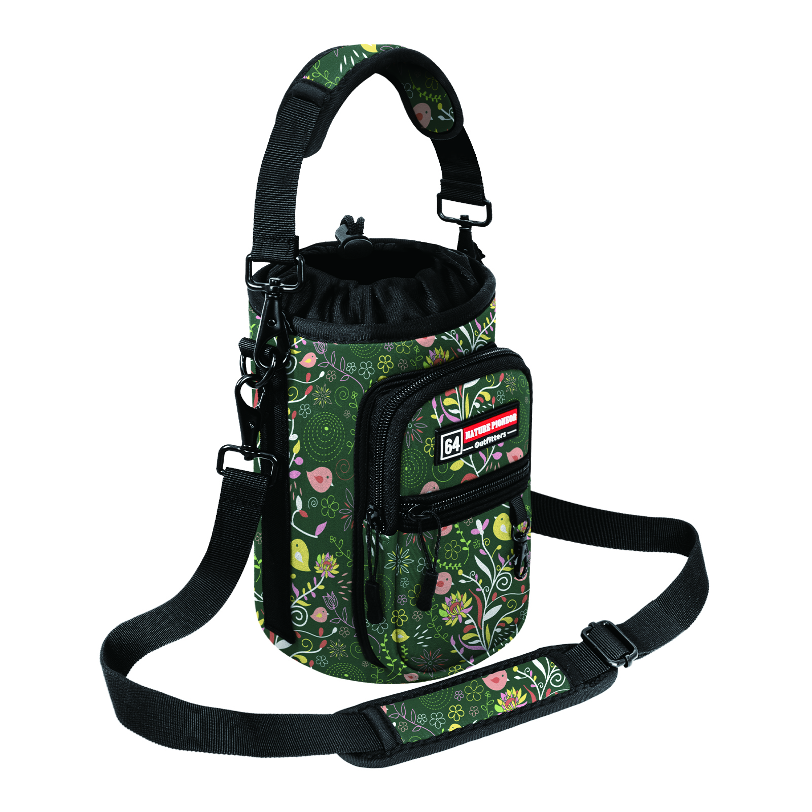 NATURE PIONEOR Water Bottle Holder with Strap,Water Bottle Carrier Bag Sling Sleeve with Adjustable Shoulder Strap & Handle and Large Phone Pocket for Walking,Hiking,Travelling for 25oz/32oz/40oz/64oz