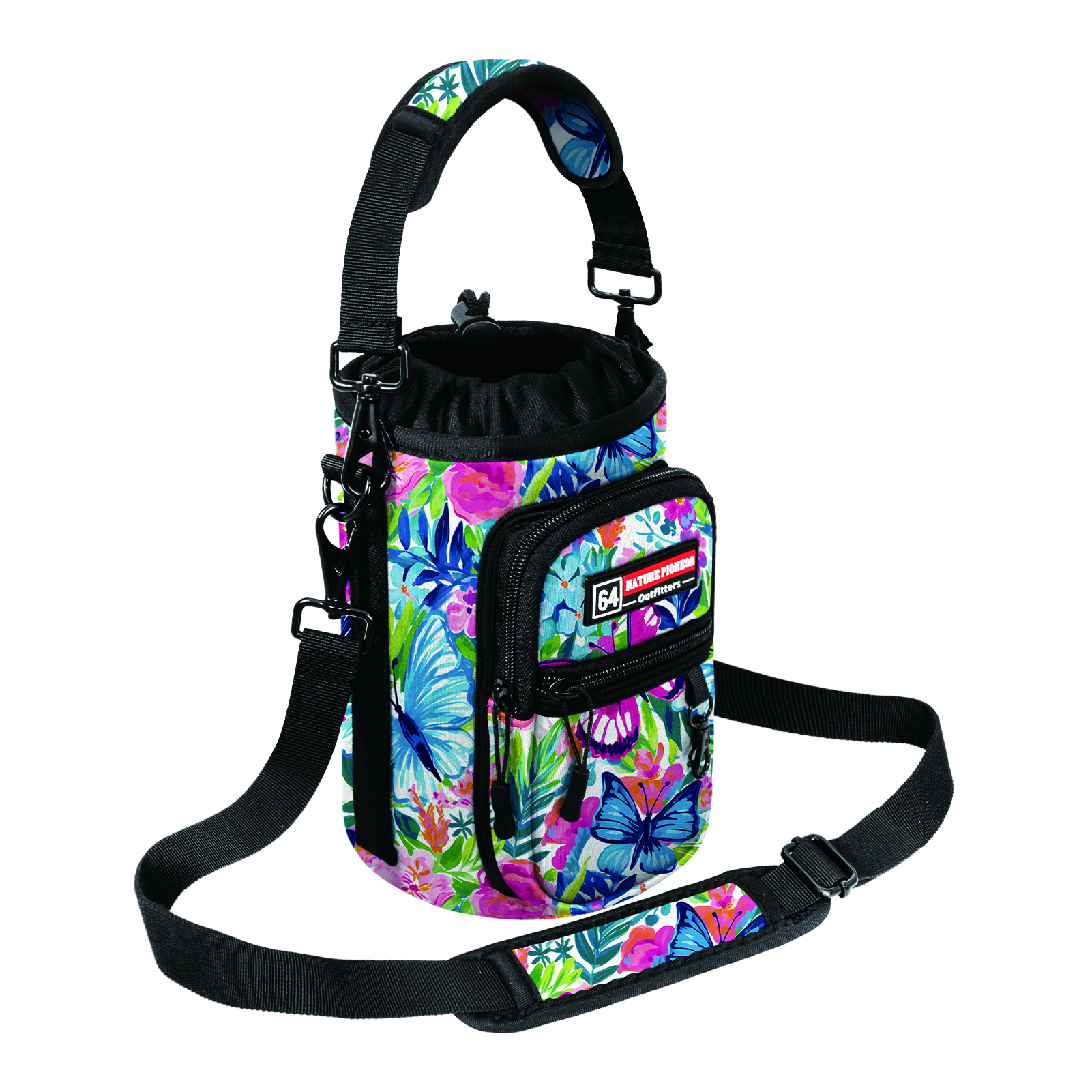 NATURE PIONEOR Water Bottle Holder with Strap,Water Bottle Carrier Bag Sling Sleeve with Adjustable Shoulder Strap & Handle and Large Phone Pocket for Walking,Hiking,Travelling for 25oz/32oz/40oz/64oz