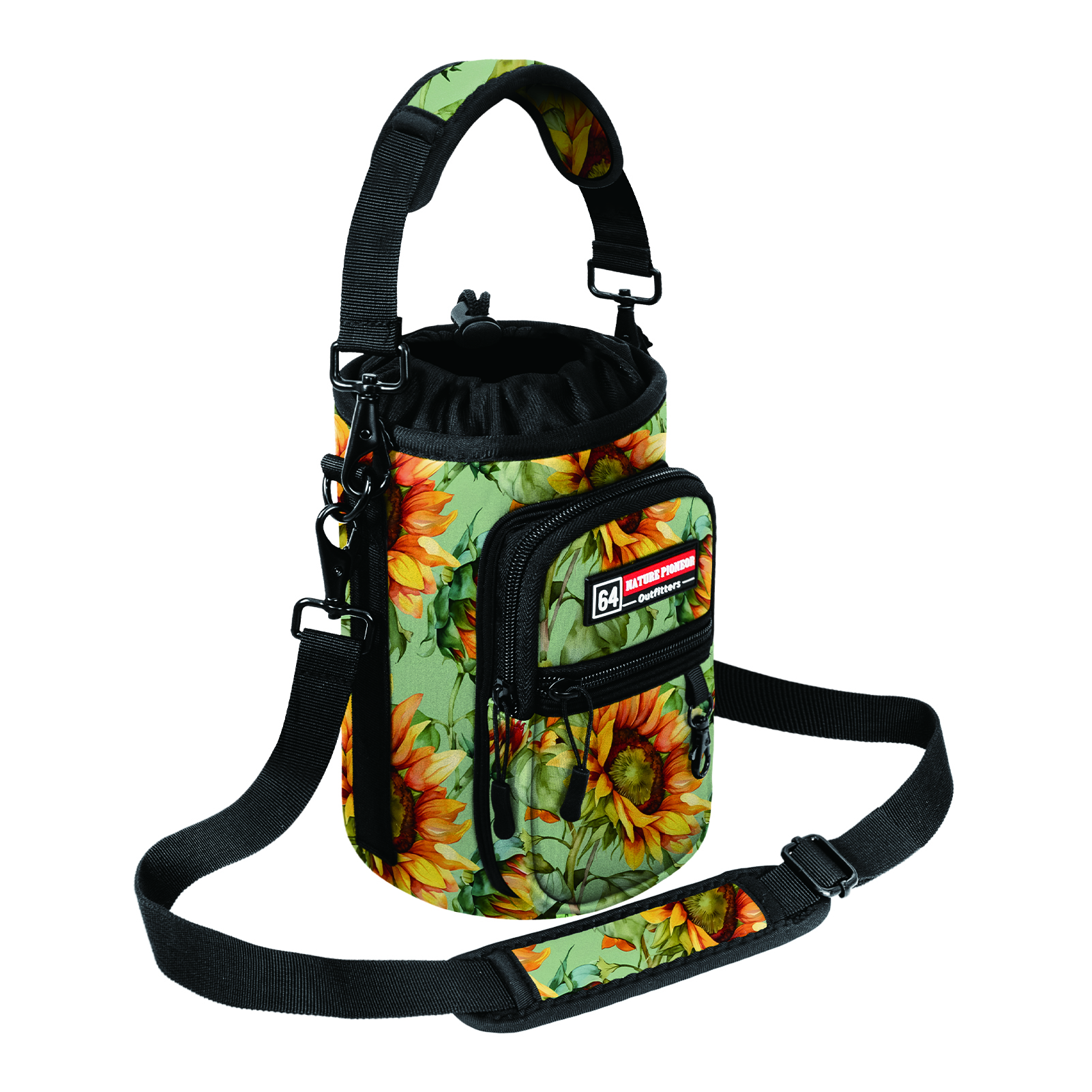 NATURE PIONEOR Water Bottle Holder with Strap,Water Bottle Carrier Bag Sling Sleeve with Adjustable Shoulder Strap & Handle and Large Phone Pocket for Walking,Hiking,Travelling for 25oz/32oz/40oz/64oz