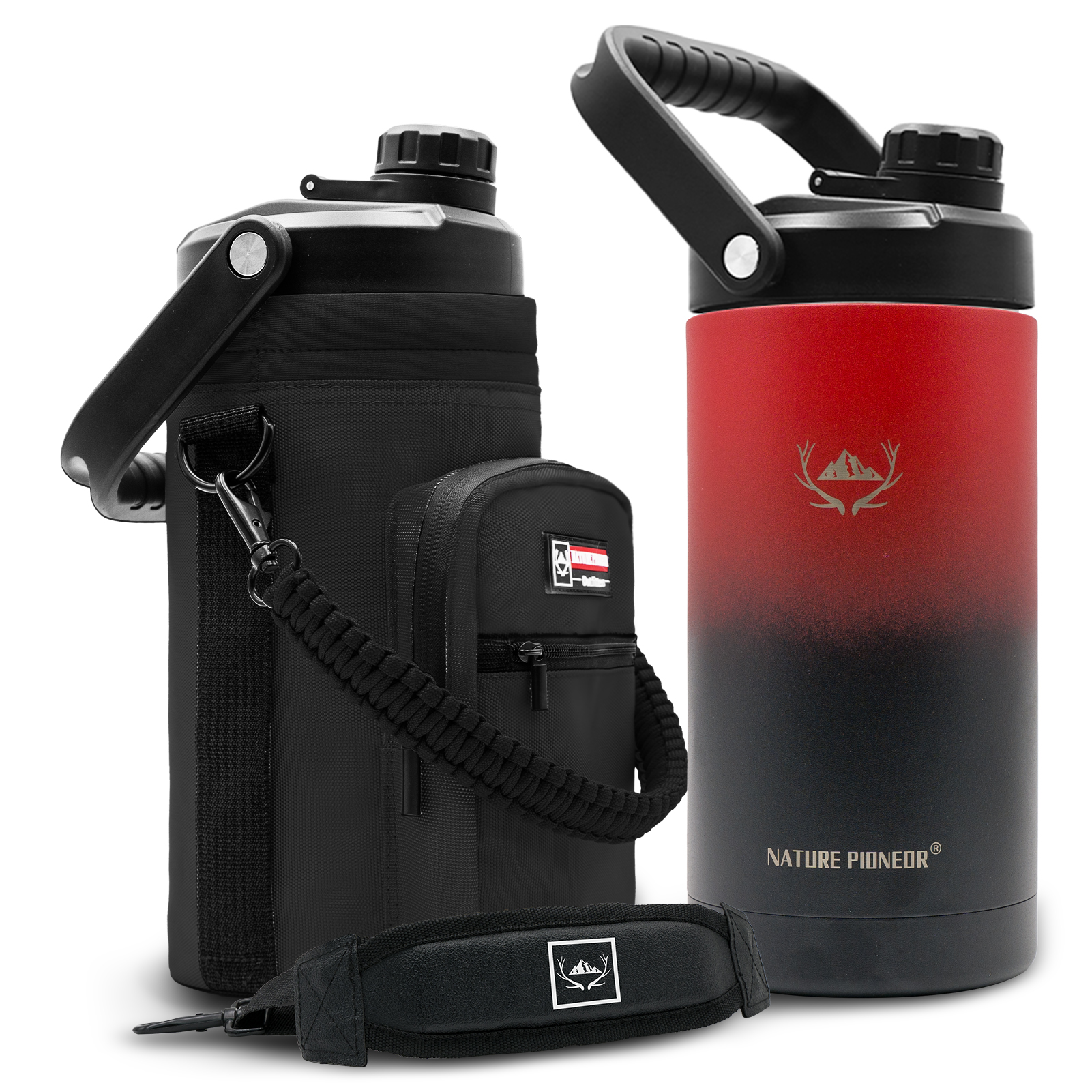 NATURE PIONEOR 1 Gallon Insulated Water Bottle - Double Vacuum Stainless Steel 128/64/84 oz Water Bottle with Holder/Carrier, Wide Mouth one/half gallon Water Jug for Outdoor Sports, Hiking, Camping, Gym