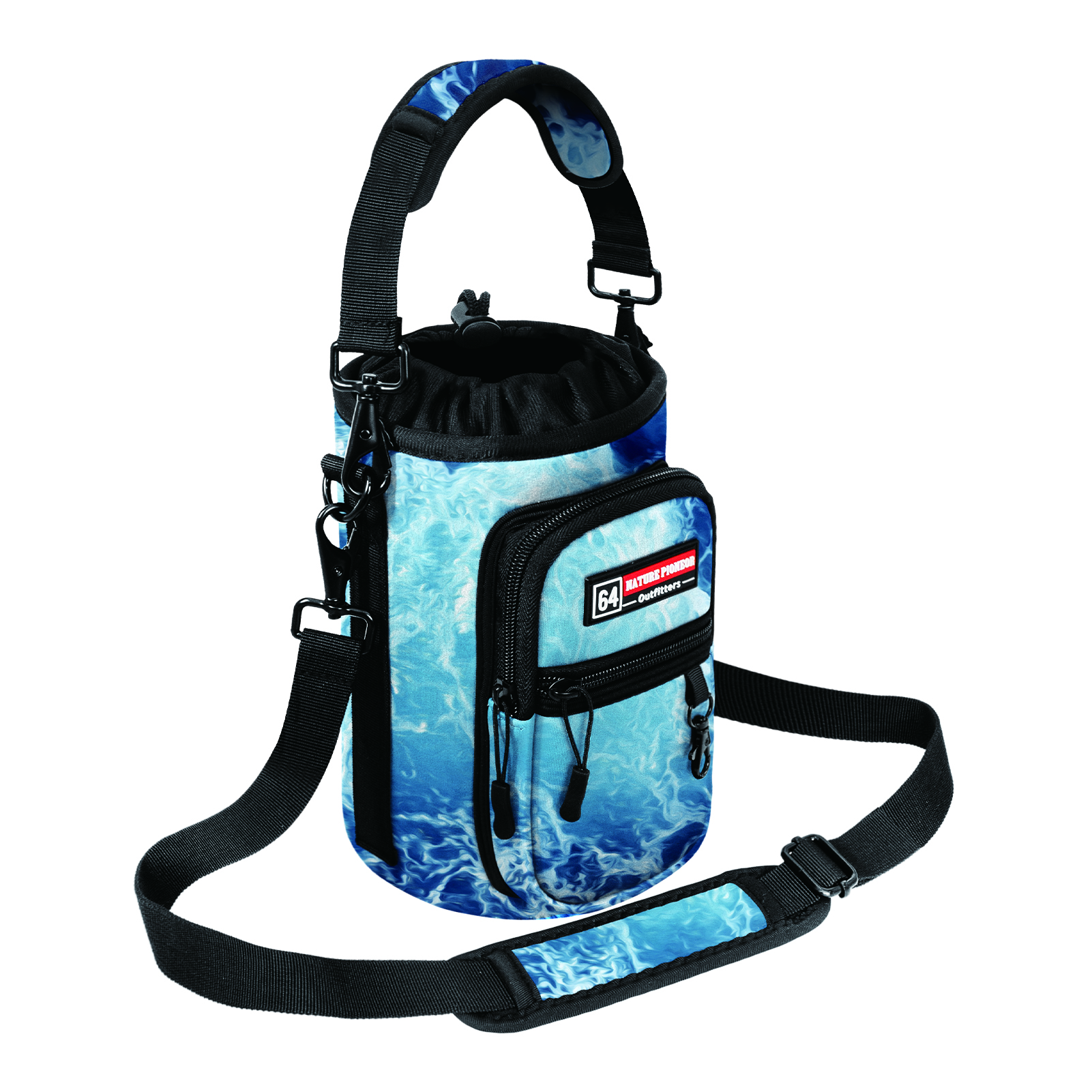 NATURE PIONEOR Water Bottle Holder with Strap,Water Bottle Carrier Bag Sling Sleeve with Adjustable Shoulder Strap & Handle and Large Phone Pocket for Walking,Hiking,Travelling for 25oz/32oz/40oz/64oz
