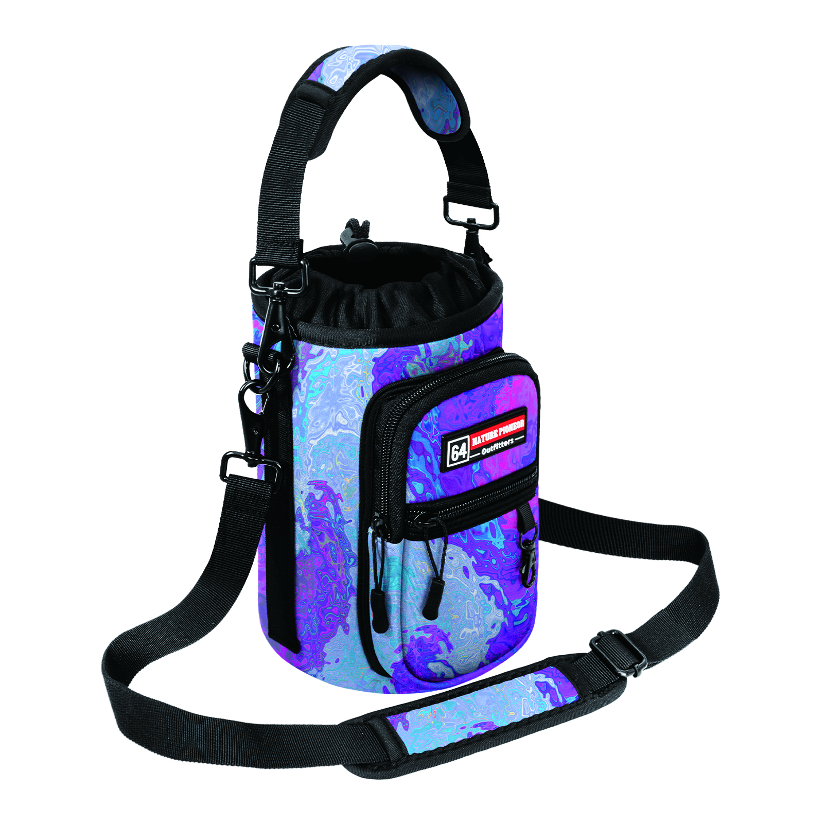 NATURE PIONEOR Water Bottle Holder with Strap,Water Bottle Carrier Bag Sling Sleeve with Adjustable Shoulder Strap & Handle and Large Phone Pocket for Walking,Hiking,Travelling for 25oz/32oz/40oz/64oz