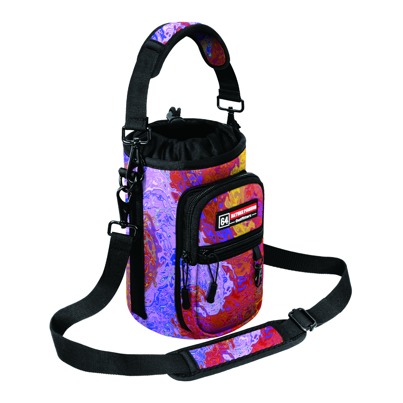 NATURE PIONEOR Water Bottle Holder with Strap,Water Bottle Carrier Bag Sling Sleeve with Adjustable Shoulder Strap & Handle and Large Phone Pocket for Walking,Hiking,Travelling for 25oz/32oz/40oz/64oz