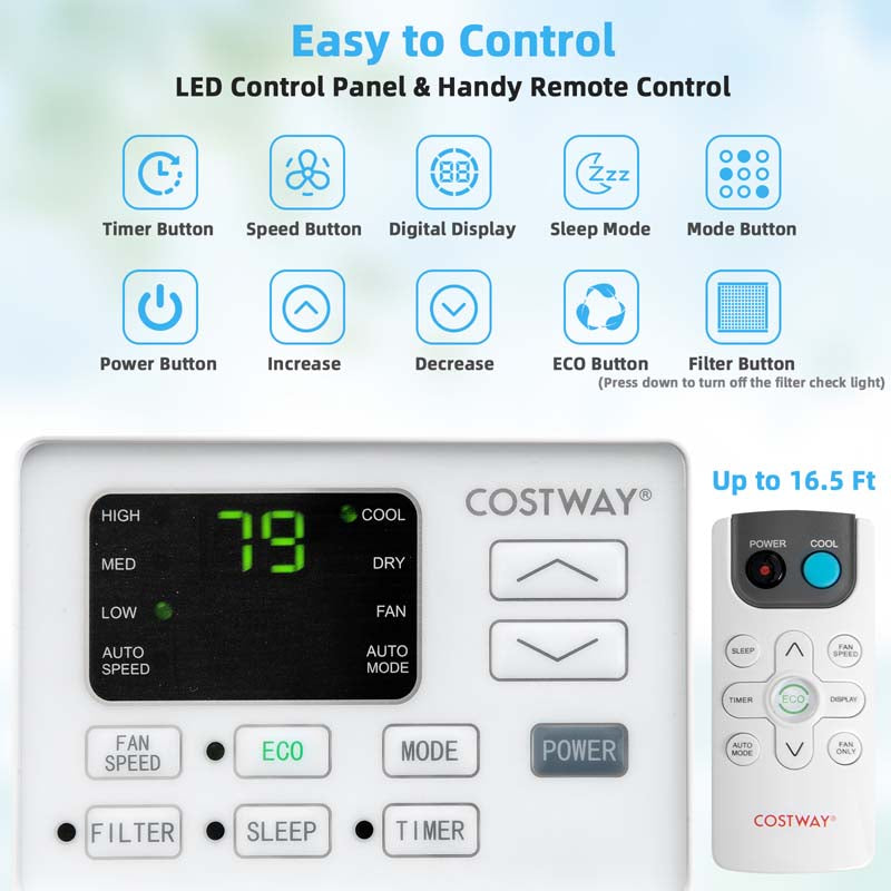 10000 BTU Quiet Window Air Conditioner with Remote & ECO Mode, Energy