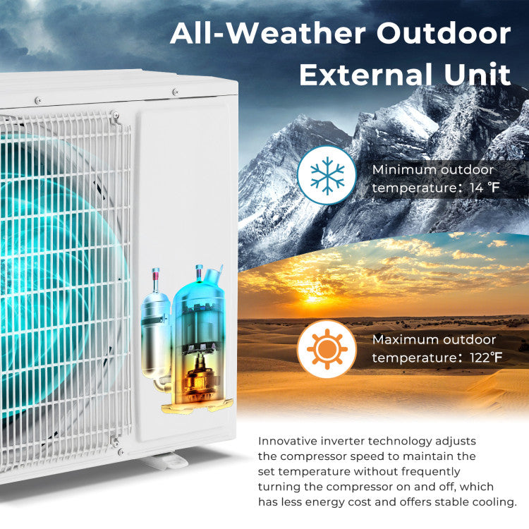 12000 BTU Mini Split Air Conditioner and Heater 21 SEER2 208230V Wall