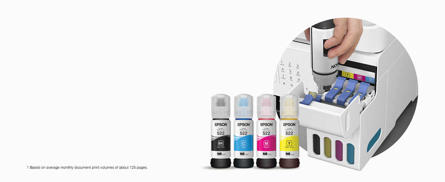 High-capacity refillable ink tanks! Now you can print without worrying about running of ink.