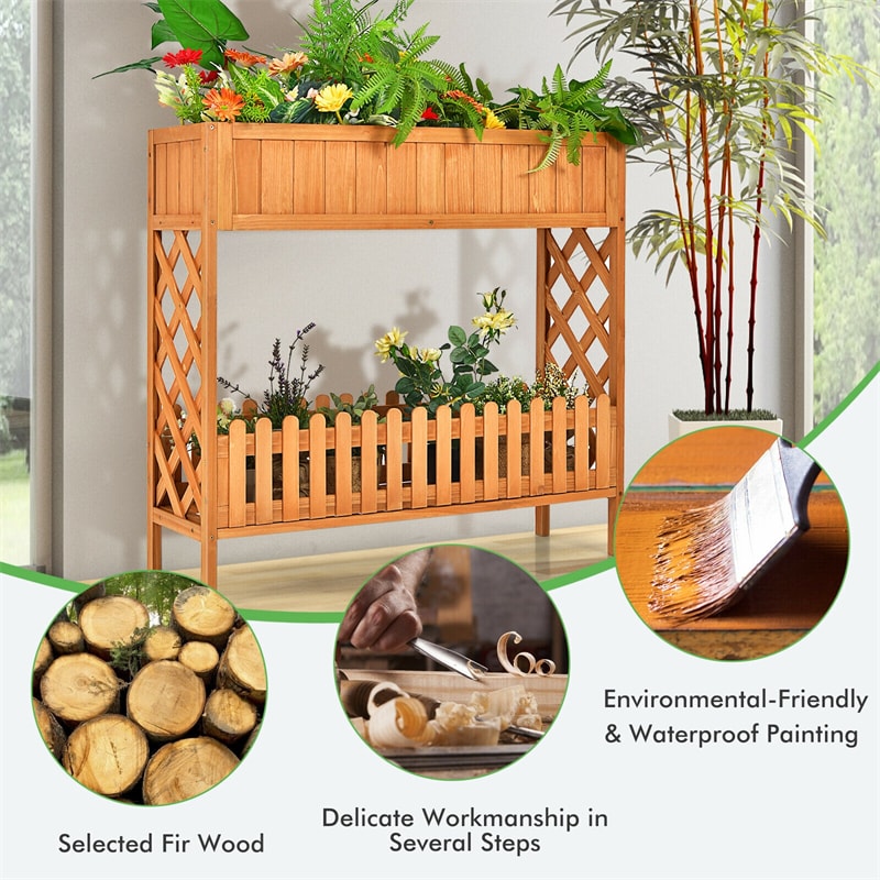 2Tier Wood Raised Garden Bed Elevated Planter Box for Vegetable Flowe
