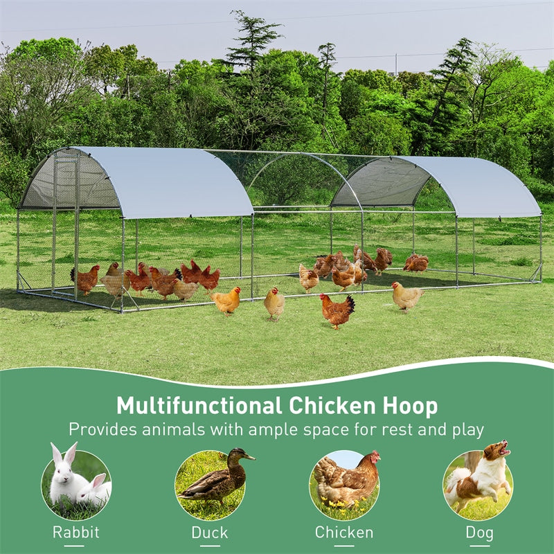 25FT Large Metal Chicken Coop Run Galvanized Walkin Poultry Cage Hen