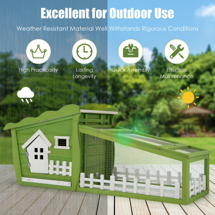 62 Inch Wooden Rabbit Hutch Outdoor Indoor Bunny Cage Guinea Pig House