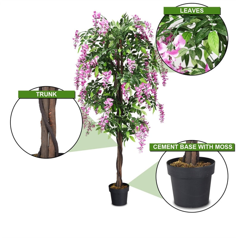 6FT Artificial Ficus Tree Fake Wisteria Tree Faux Plant for Indoor Out