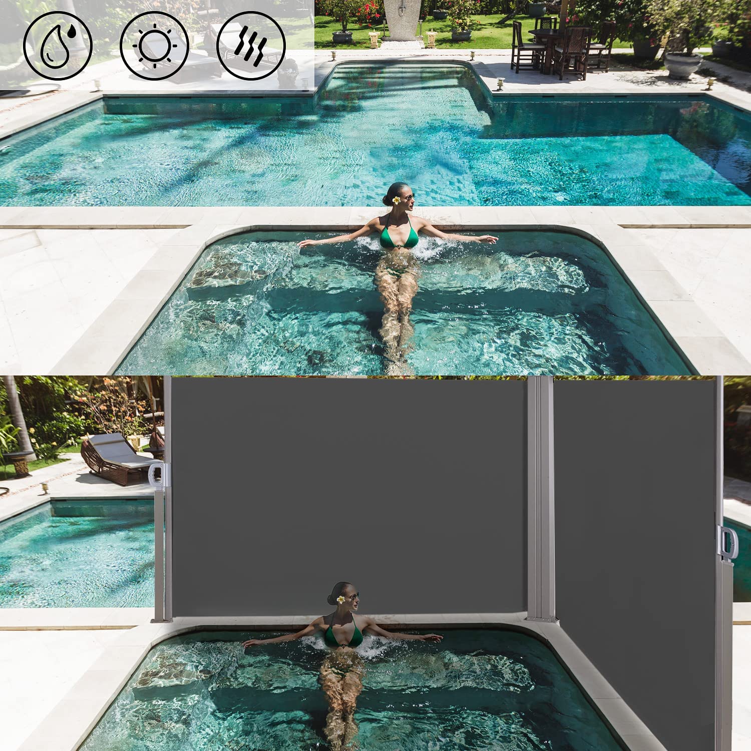 237 x 63 Inch Outdoor Retractable Double Folding Side Screen Awning Pa