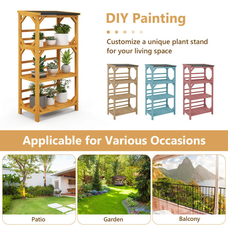 54” Outdoor Storage Shelves 3Tier Wooden Plant Stand Rack Garden Shed