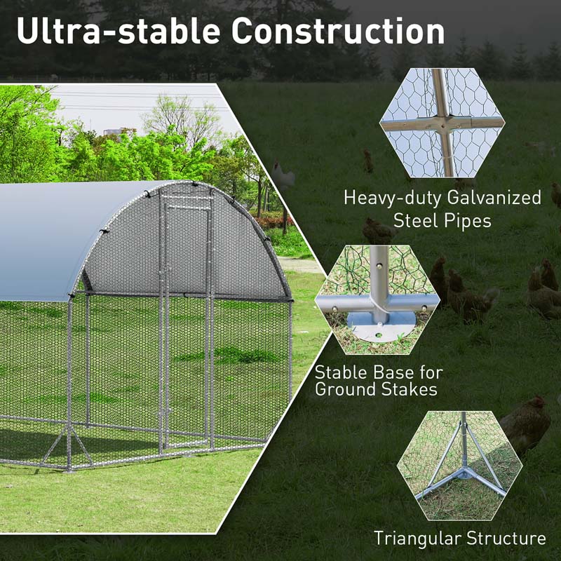 25 FT Large Metal Chicken Coop Walkin Dome Poultry Cage Hen Run House