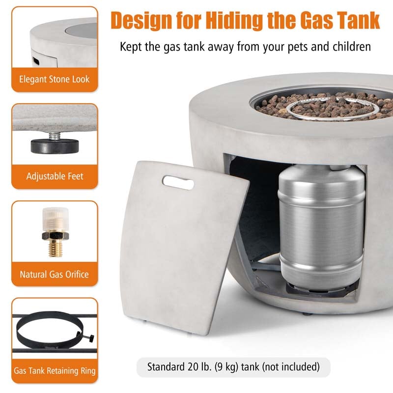 36′′ Concrete Round Propane Fire Pit Table, 50000 BTU Outdoor Gas Fire