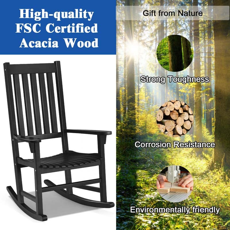 2 Pcs Acacia Wood Rocking Chairs High Back Outdoor Rocker for Porch Pa