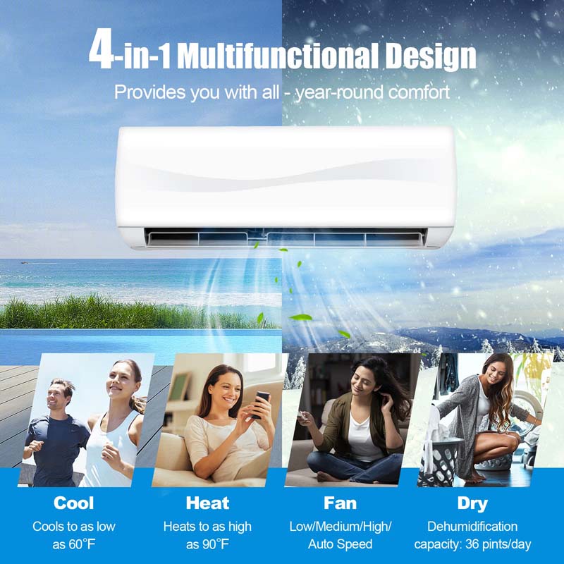 12000BTU Ductless Mini Split Air Conditioner 208230V 17 SEER2 WallMo