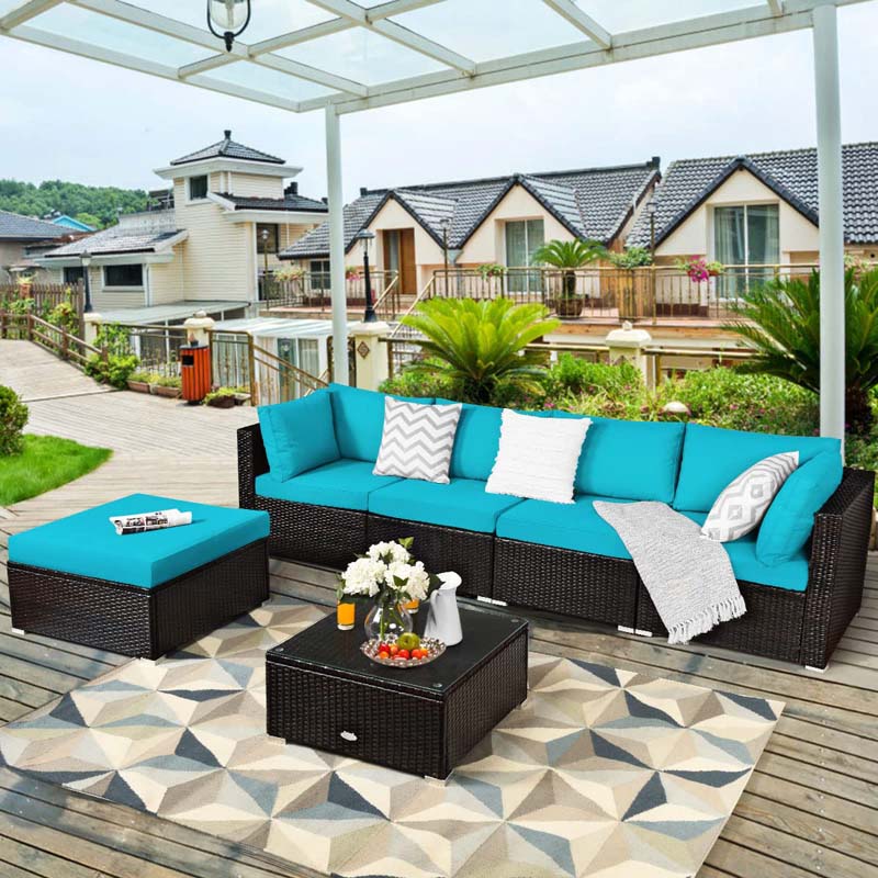6 Pcs Outdoor Rattan Sectional Sofa Set with Coffee Table & Removable