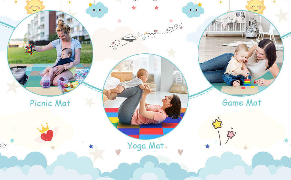 58 Inch Toddler Foam Play Mat Baby Folding Activity Floor Mat