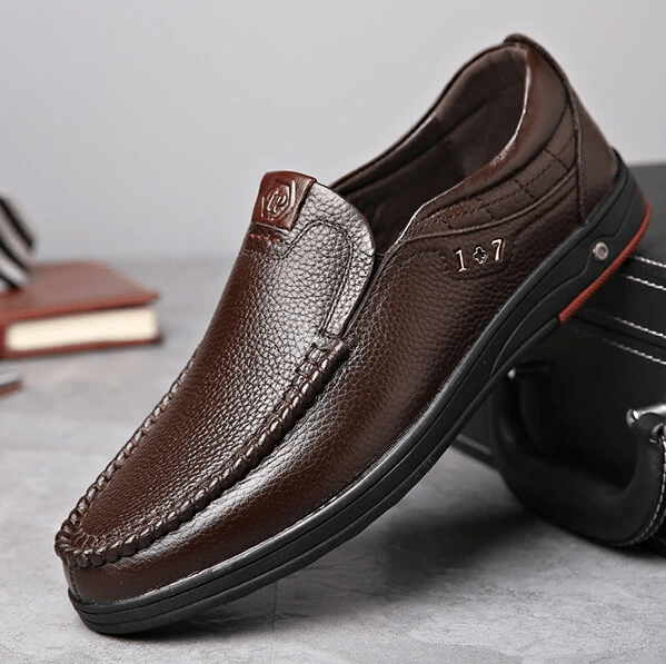 Trongcavalry™ Mens Genuine Leather Soft Insole Casual Business Slip On Loafers