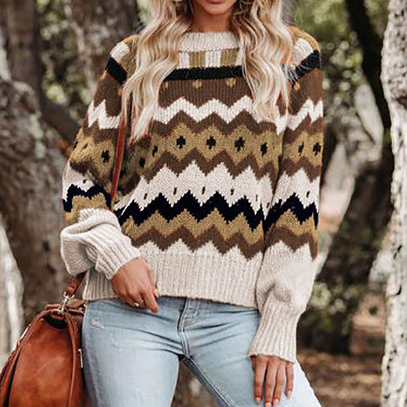 Crew Neck Colorful Jacquard Sweater