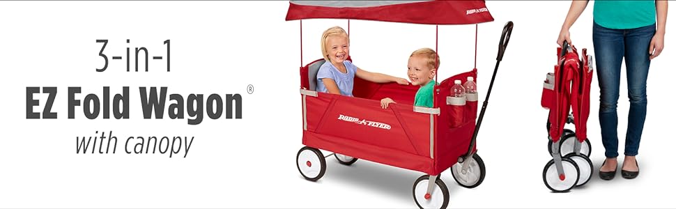Banner of wagon with 2 kids in it.