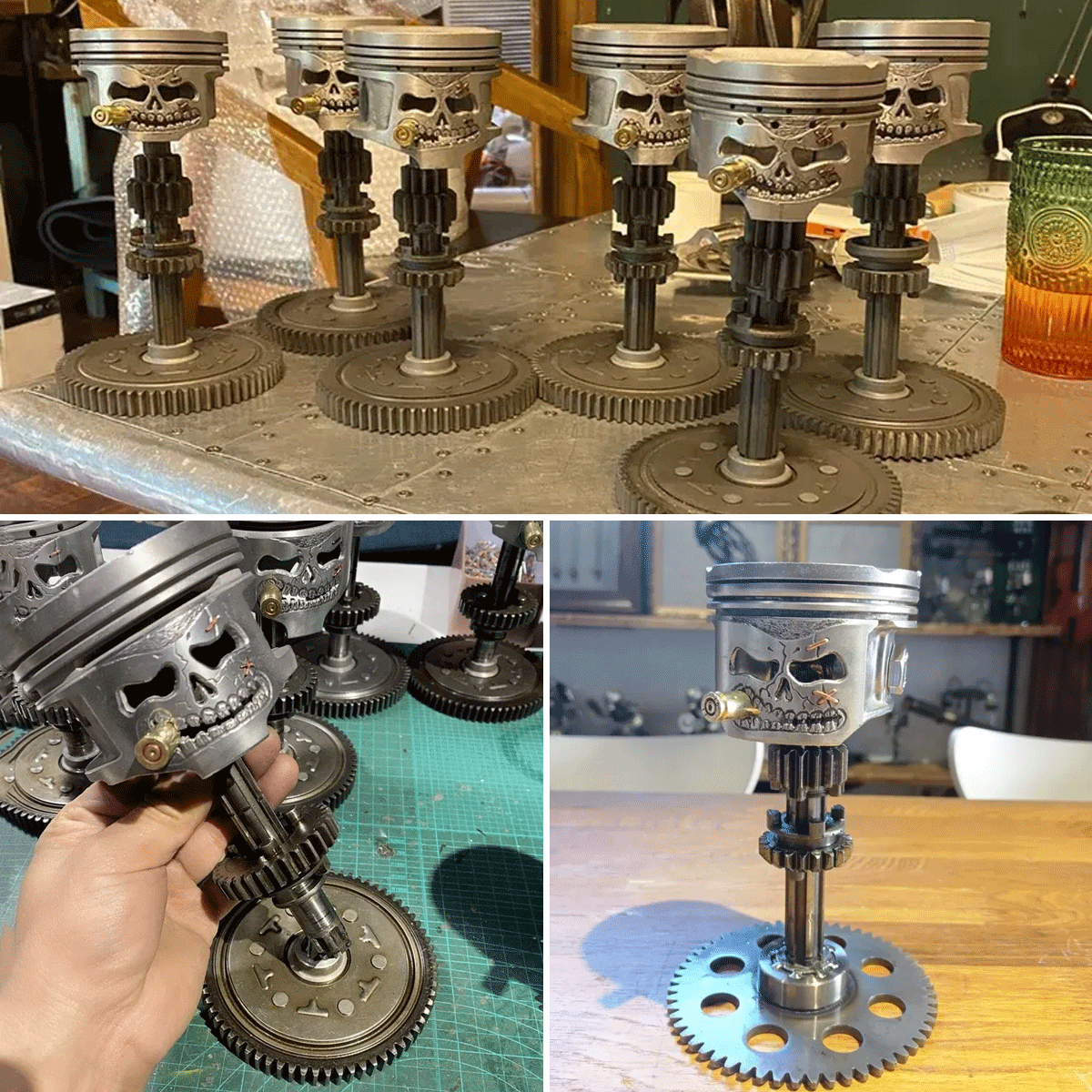 Handmade Piston Skull Face Sculpture