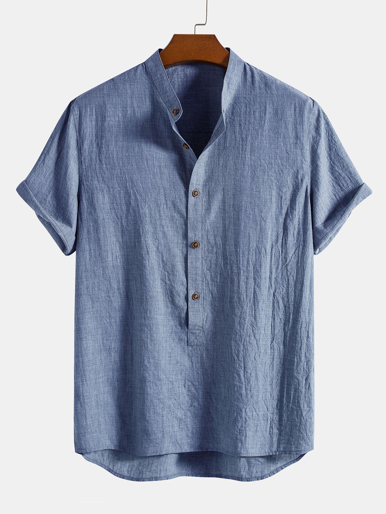 Short Sleeve Half Button Fly Henley Collar Shirt & Straight Leg Linen Pants-Mitchell Shoes