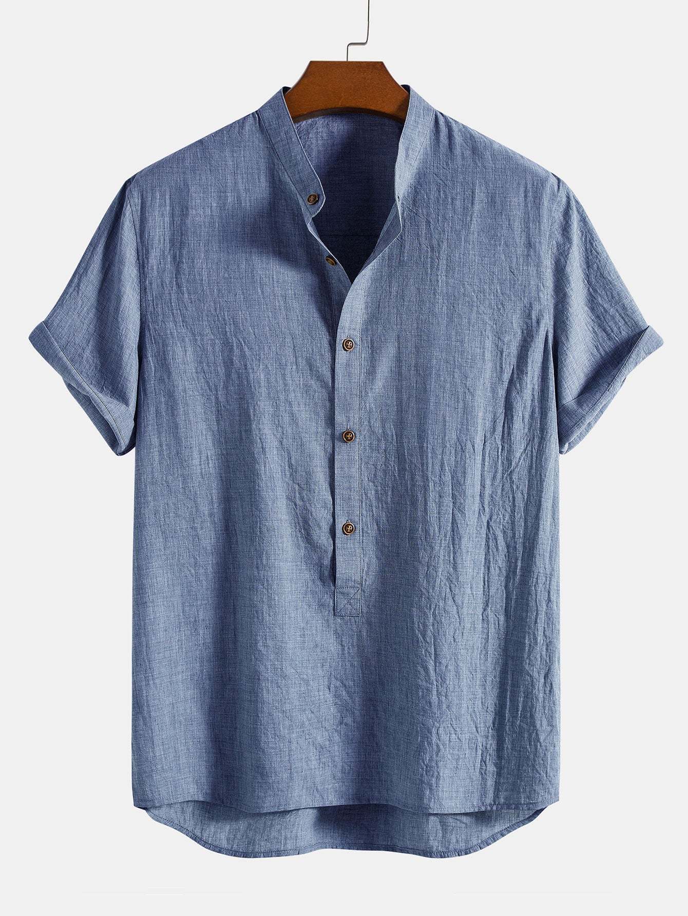 Short Sleeve Half Button Fly Henley Collar Shirt & Straight Leg Linen Pants-Mitchell Shoes