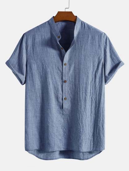Short Sleeve Half Button Fly Henley Collar Shirt & Straight Leg Linen Pants-Mitchell Shoes