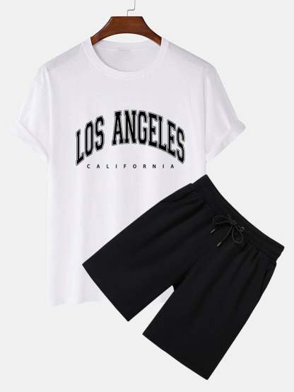 Los Angeles Print T-Shirt & Mid Length Shorts-Mitchell Shoes