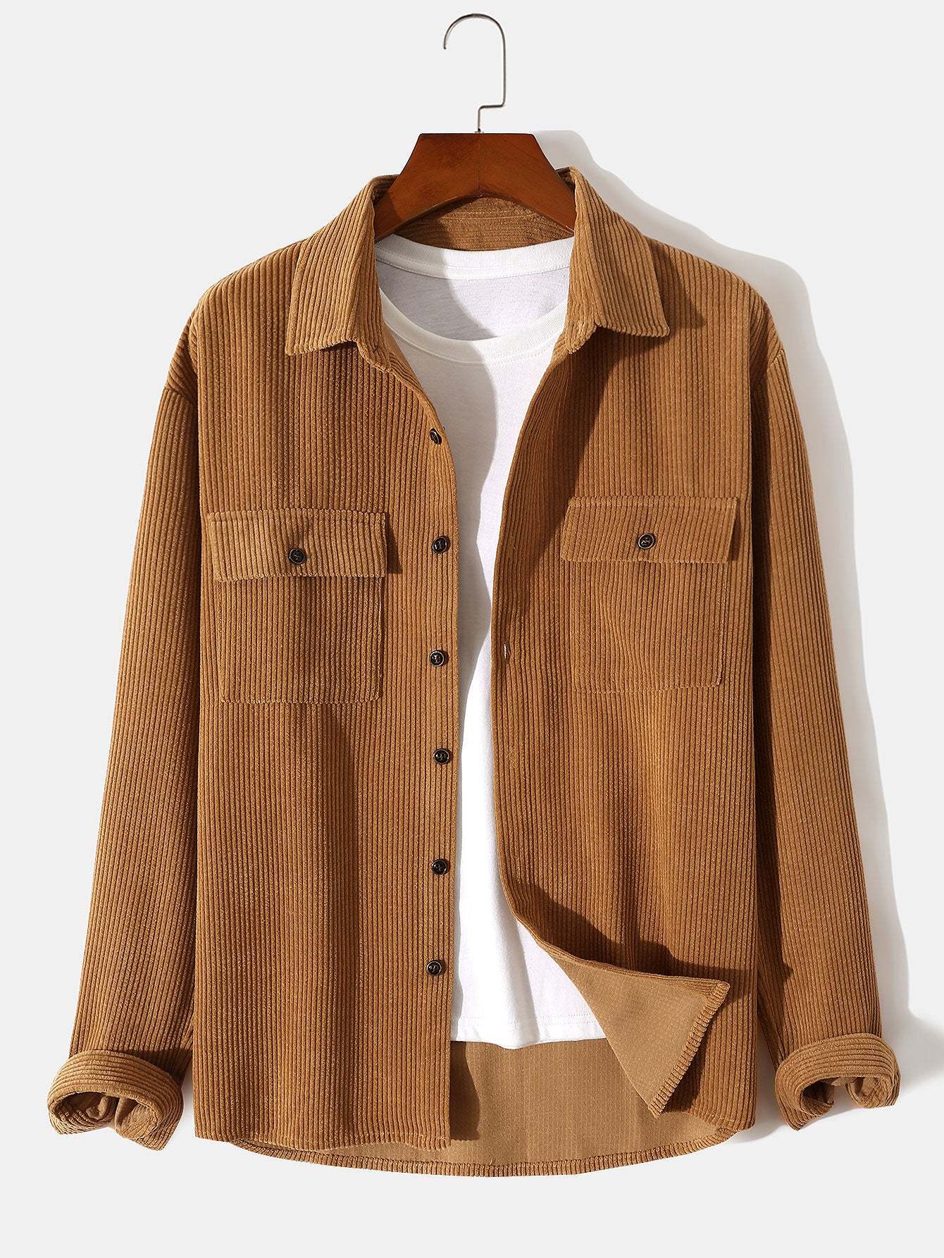 Long Sleeved Corduroy Button Up Shirt With Pockets-Mitchell Shoes